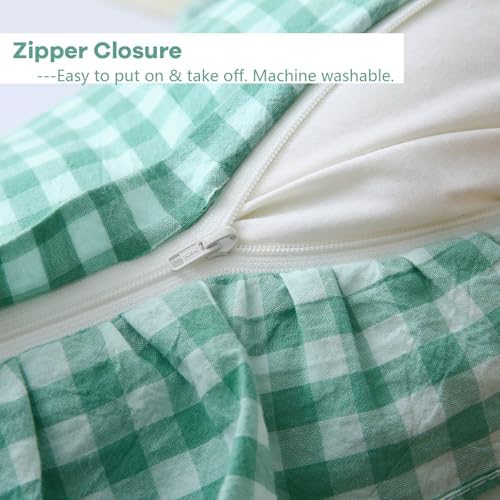 Spa Blue White Gingham Ruffle Body Pillow Cover 20"x54" - Image 5