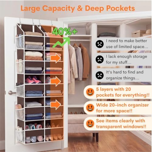 Over the Door Organizer 5 Tiers, Extra Large Behind Door Storage of 10 - Image 2