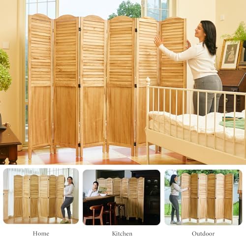 Room Dividers, 5.75Ft Individual Privacy Screens Foldable Wooden Louver & MDF - Image 6