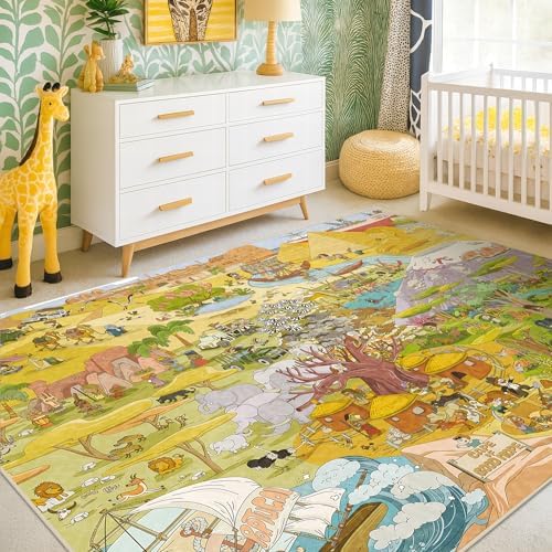 Desert Adventure Kids Rug 5x7 – Safari Animal Map Carpet by HazoHaus