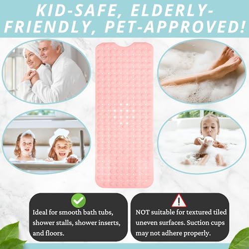 ENKOSI Non-Slip Bath Mat and Shower Mat 40x16 Extra Long, Baby Pink - Image 5