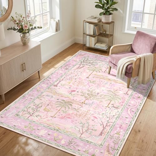 Washable Area Rug 5x7 Purple Animal Print Rugs by Garvee