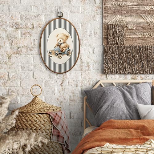 SONMYSULIL Bear Car Nursery Wall Art Decor, Kids Room Oval Wall Hanging Decor - Image 4
