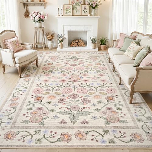 Maxsoft 5x7 Pink Floral Large Area Rug Modern by Maxsoft