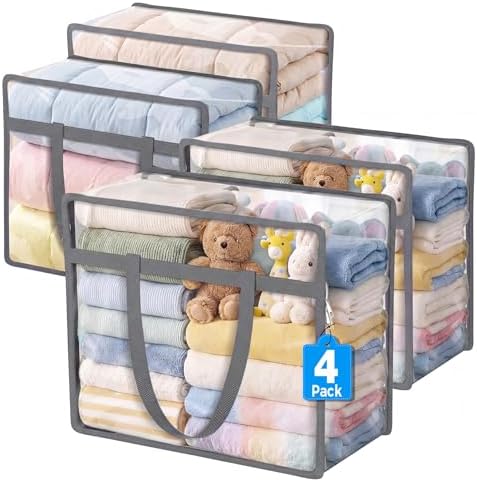 4 Pack Clear Storage Bags for Clothes, 45L Closet Organizers and Storage by BuddingJoy-BuildaJoyfulLifeforYou