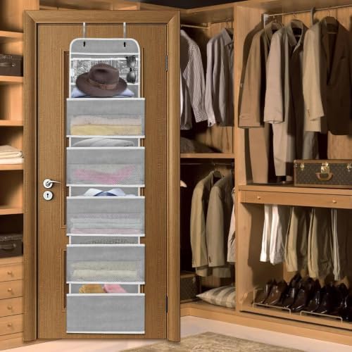 Over the Door Organizer 6 Shelves & 8 Pockets, Zippered Divider - Image 2