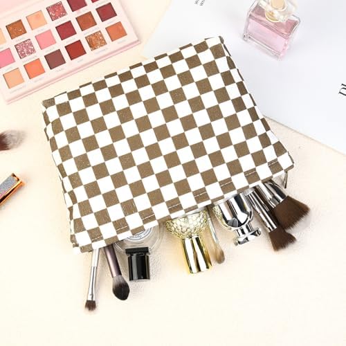 SOIDRAM 2 Pcs Checkered Makeup Bag Large Cosmetic Bag Toiletry Bag Makeup Pouch - Image 7