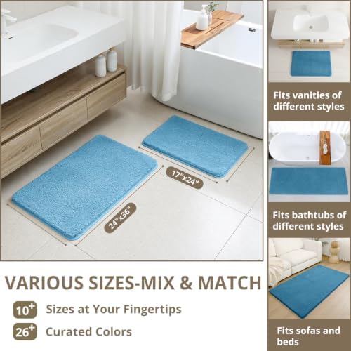 Polyester Bathroom Rug 24"x40" Blue, Non-Slip Soft Shaggy Bath Mat - Image 3