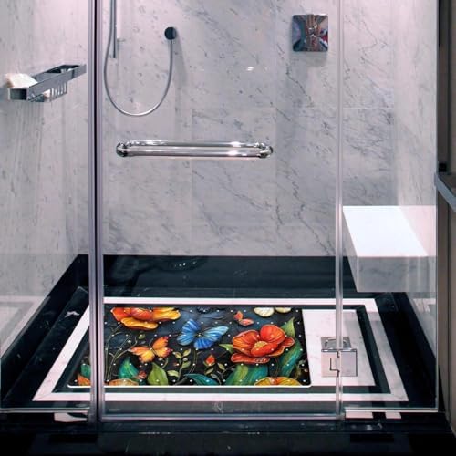 Bathtub Mat Non Slip 26.8x15.1 Inch, Spring Flowers Butterflies Shower Mat - Image 5