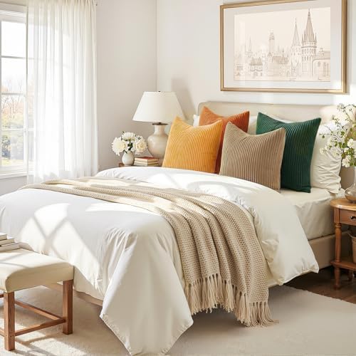Topfinel Set of 4 Mordern Nordic Boho Farmhouse Cushion Covers Green Rust Throw - Image 5