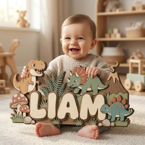 Personalized Dinosaur Name Sign, Custom Baby Nursery Wall Decor, Cartoon Dino - Image 5