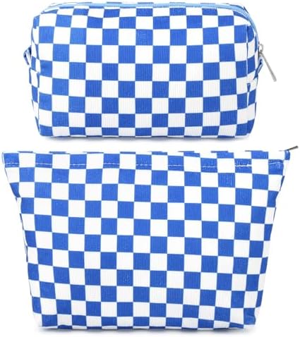 SOIDRAM 2 Pcs Checkered Makeup Bag Large Cosmetic Bag Toiletry Bag Makeup Pouch by SOIDRAM