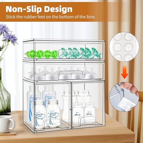 Baby Bottle Organizer, 4 Pack Stackable Storage Drawers - Image 6