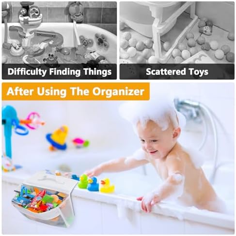 Bath Toy Organizer with 2 Large Pockets, Mesh Bathtub Toy Holder - Image 4
