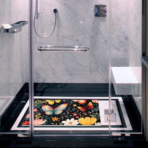 Bathtub Mat Non Slip 26.8x15.1 Inch, Flowers Butterflies Shower Mat - Image 6