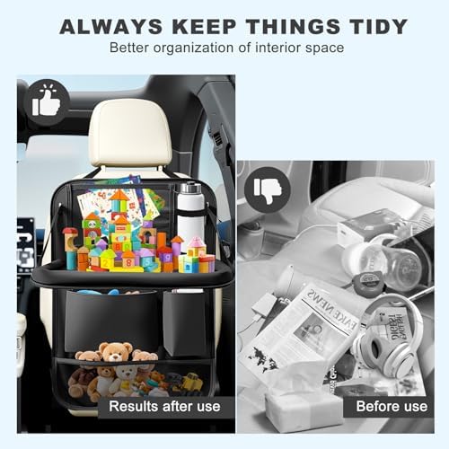 Car Backseat Organizer with Tablet Holder 6 Storage Pockets Organizer Black - Image 5