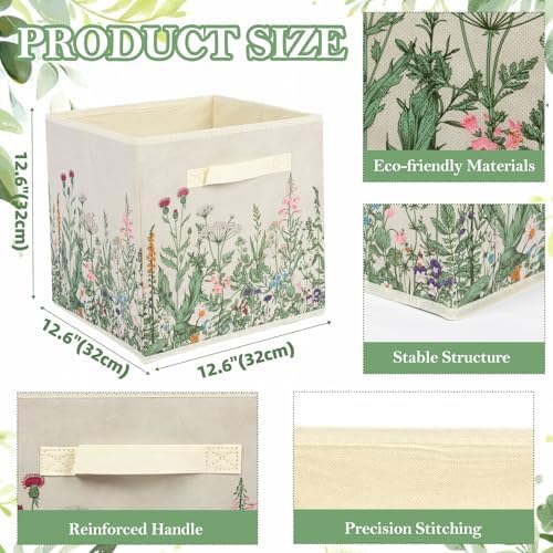 6 Pcs Wild Floral Cube Storage Bins 12.5 Inch Flower Storage Basket - Image 3