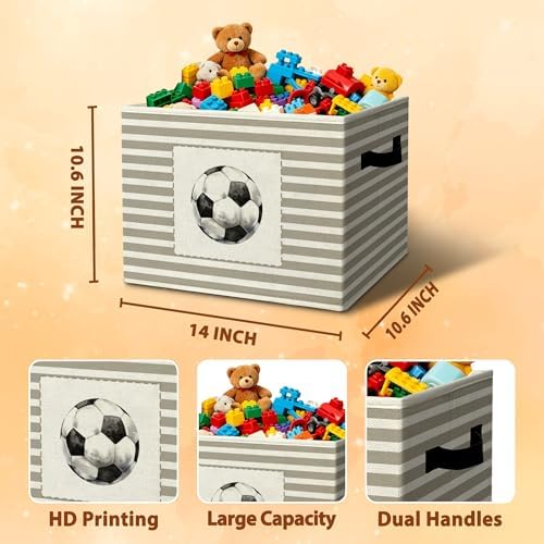 Rustic Soccer Ball Storage Bins Boxes Handles - Image 3