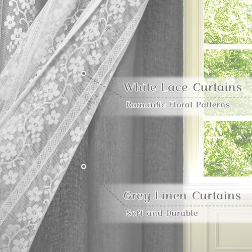 ASPMIZ Linen Kitchen Curtains 24 Inch Length, Double Layered Window Curtain 2 - Image 2