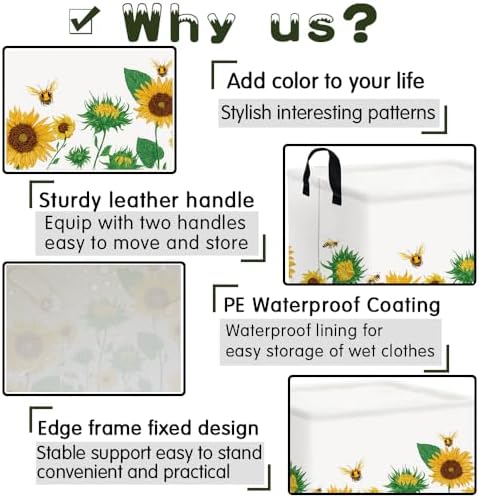 FXOLCSHE Rectangular Sunflower basket, Waterproof Canvas kids Laundry Nursery - Image 6