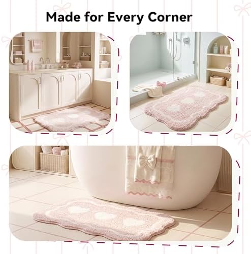 GRANNY SAYS Pink Bathroom Rug, Cute Scalloped Bath Mat - Image 4