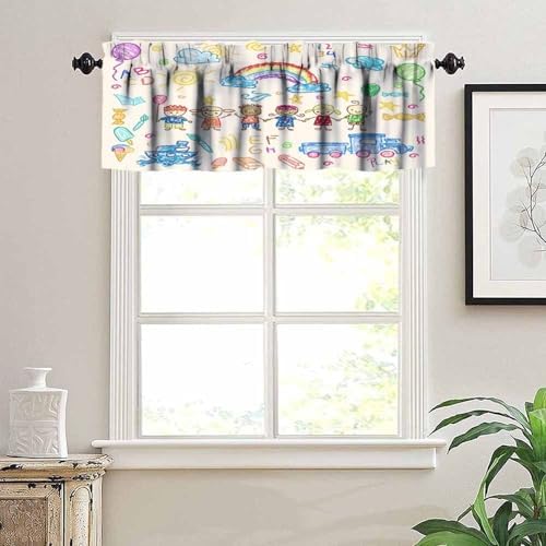 Crayon Drawing Valances Curtains Doodle Drawing Pattern Window Treatment - Image 5