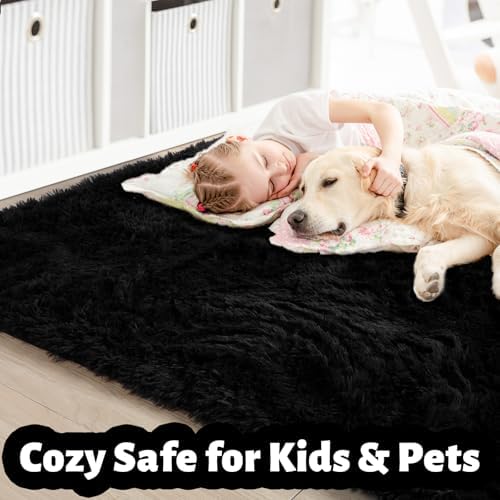 Amdrebio Black Furry Large Area Rug 8x10 - Image 2