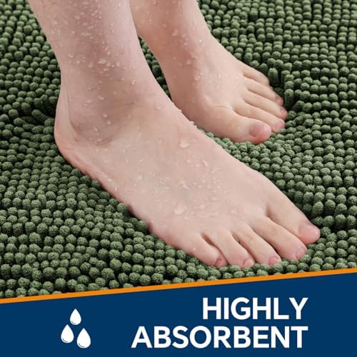Chenille Bathroom Rug 40"x60" Loden Green, Large Plush Bath Mat - Image 4