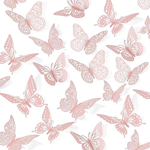 SAOROPEB 3D Butterfly Wall Decor 48 Pcs Pink Butterfly Decorations by SAOROPEB