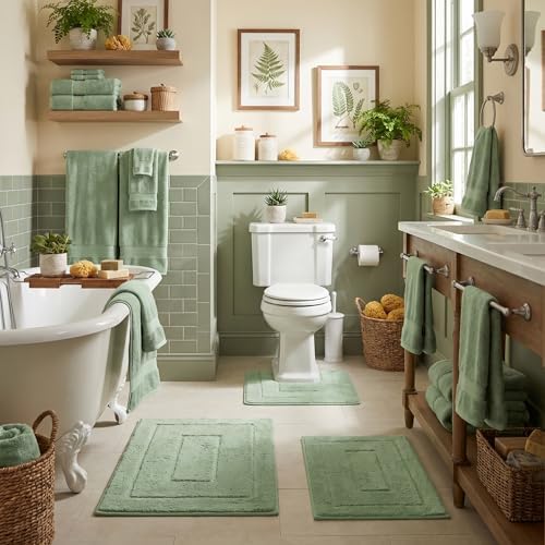 GRANNY SAYS Green Bathroom Rugs Set 3 Piece, Soft Microfiber Bath Mats - Image 6