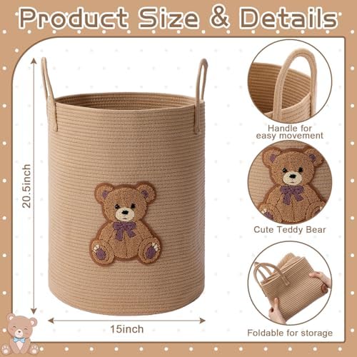 LemonRoad Brown Bear Nursery Hamper Cotton Rope Basket - Image 3
