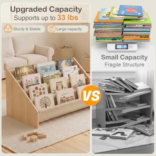 Toddler Bookshelf 4 Tier Solid Wood Montessori Nursery Book Organizer Kids - Image 4