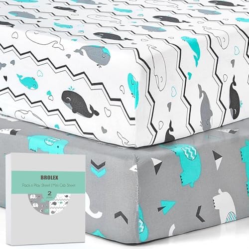 Pack n Play Sheets, BROLEX 2 Pack Mini Crib Sheets, Stretchy Portable Fitted by BROLEX
