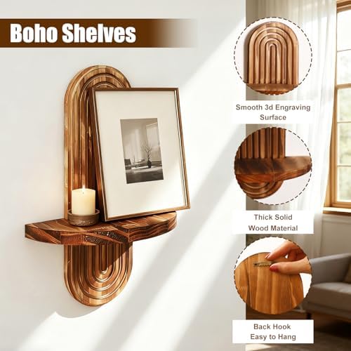 Artilady Floating Shelves for Wall Decor Boho, Wood Trinket Storage Shelf - Image 3