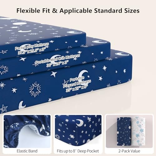 Pack N Play Sheets Fitted, Mini Crib Sheets, Breathable Soft Unisex Playard - Image 3