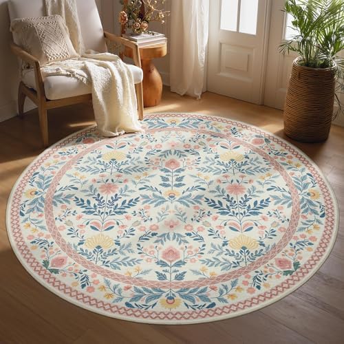 Joydeco Boho Floral Washable Circle Area Rug by JOYDECO