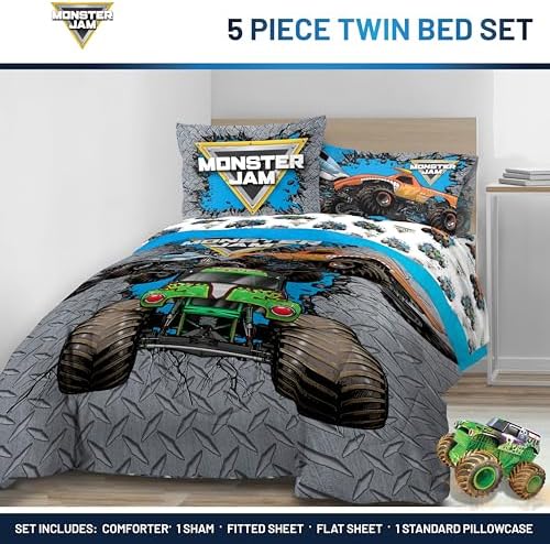 Monster Jam Twin Comforter Set 5 Piece Kids Sports Bedding - Image 2