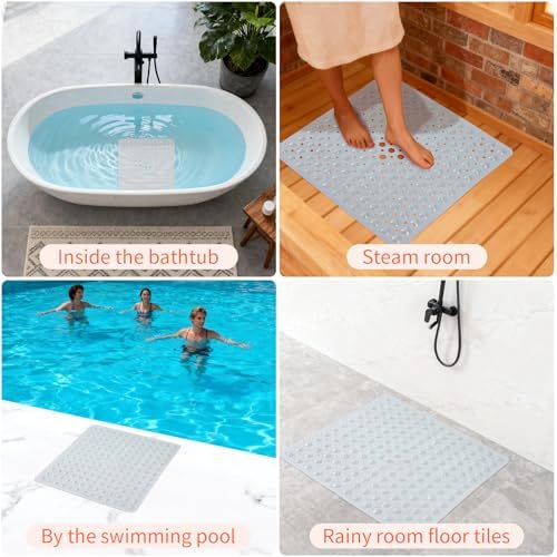 Anti-Slip Bathtub Shower Mat 21×21 Inch Clear White - Image 6