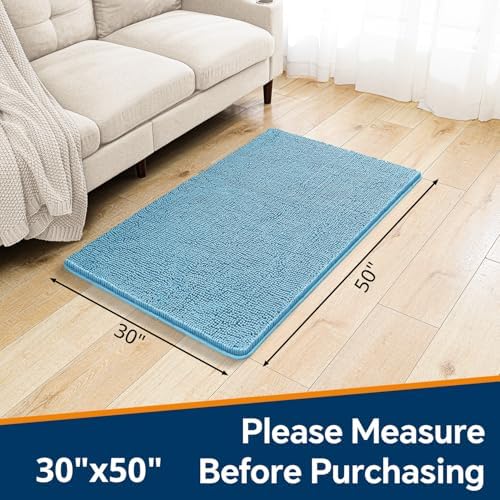Chenille Bathroom Rug 30"x50" Sky Blue, Large Plush Bath Mat - Image 2