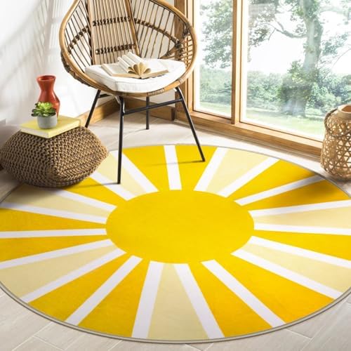 Lahome Yellow Rainbow Sun Round Rug 4Ft, Washable and Non-Slip by Lahome