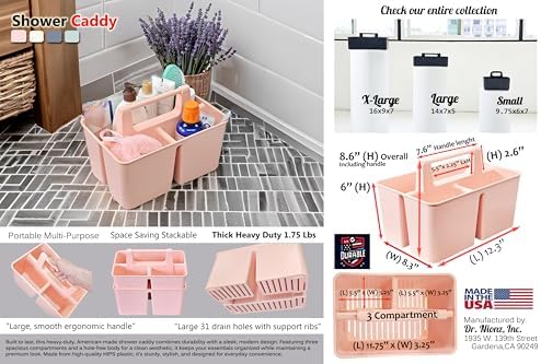 Shower Caddy Organizer with Handle, 3 Compartments, Portable Storage Bin - Image 3