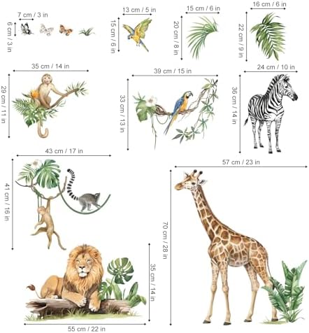 decalmile Jungle Animal Tropical Leaves Safari Wall Decals Stickers - Image 4