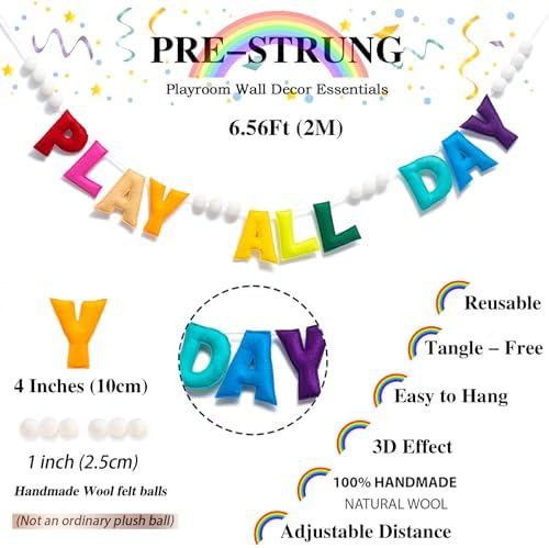Pre-Strung Rainbow Play All Day Felt Banner Reusable Wall Sign Play All Day - Image 6