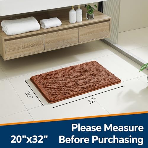 Chenille Bathroom Rug 20"x32" Rust, Non-Slip Plush Bath Mat - Image 2