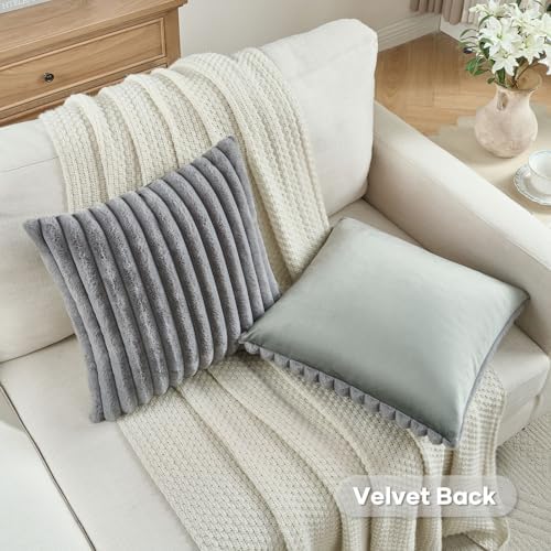 FUTEI Pack of 2 Faux Fur Throw Pillow Covers 18x18 Inch - Image 4