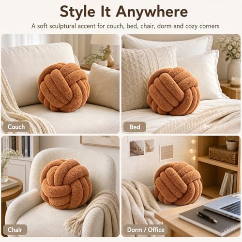 Petrella Caramel Knot Pillow Ball, 8 Inch Round Decorative Pillow - Image 3