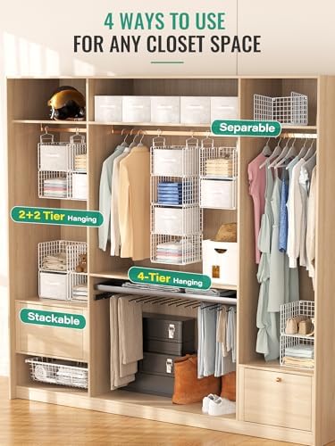 Hanging Closet Organizer with Drawers, 4 Tier Metal Closet Organizers and - Image 5