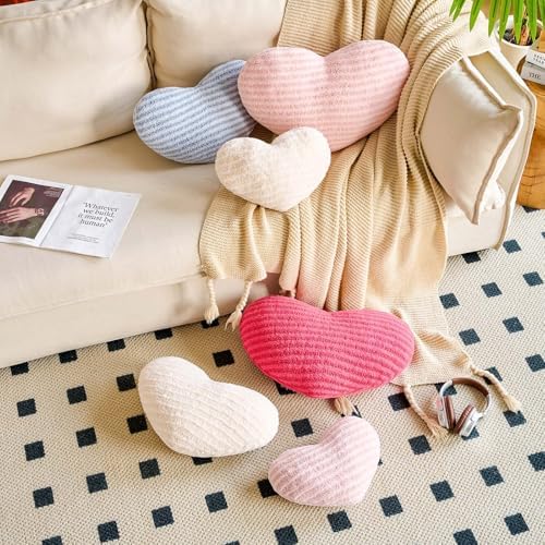 XVTRU Pink Heart Pillows, 12.9" Cute Heart Decorative Pillow, Stripe Heart - Image 5