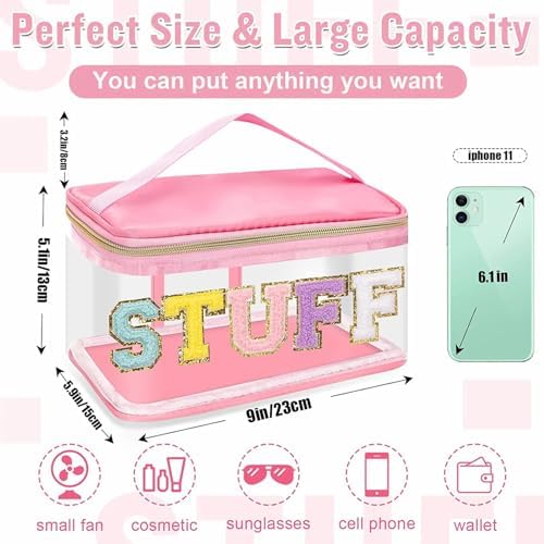 Chenille Letter Clear Makeup Bags Stuff Pouch, Preppy Patch Makeup Bag Zipper - Image 2