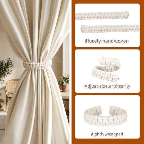 Ptwola 4 Pack Braided Curtain Tiebacks Boho Elegant Rustic Curtain Holdbacks - Image 4